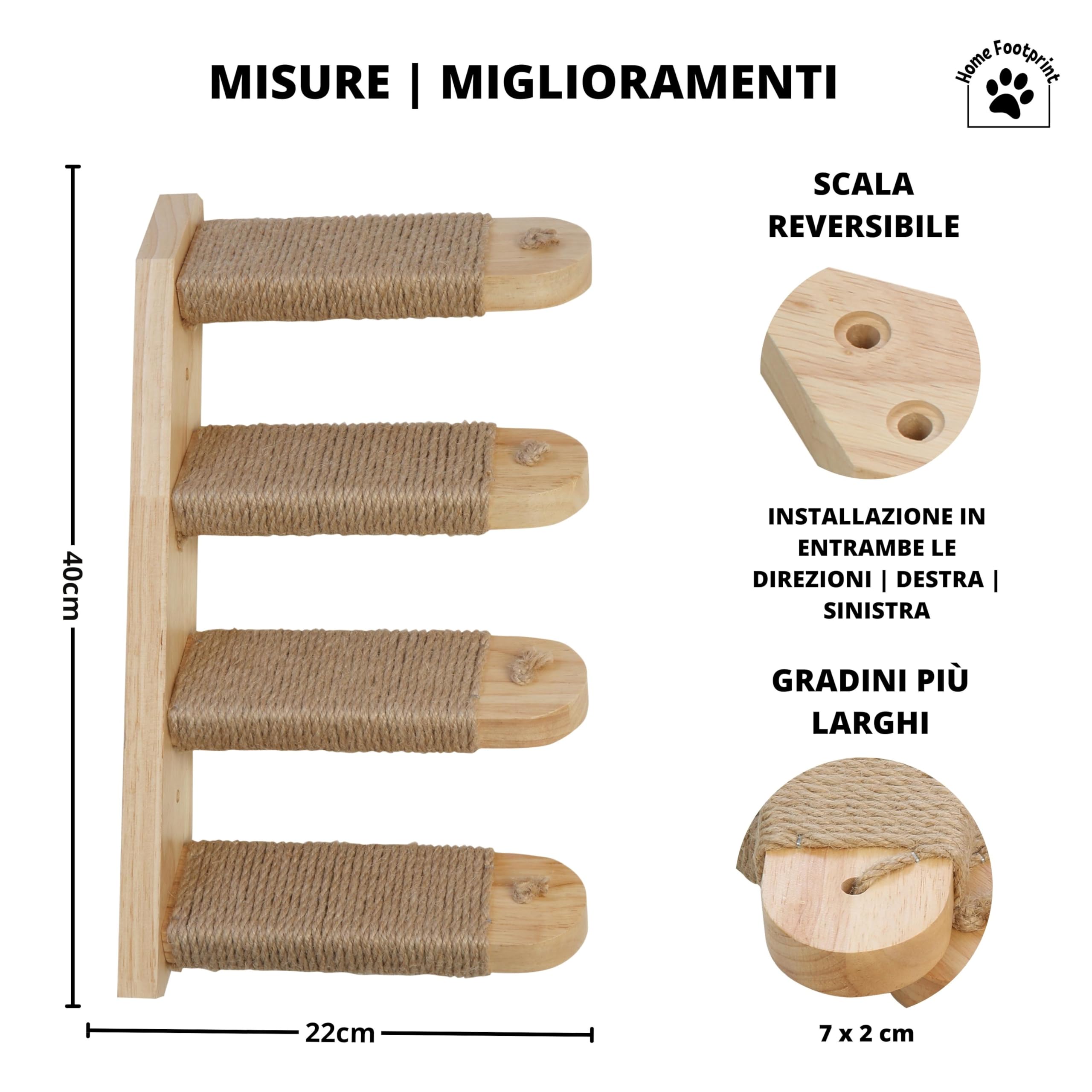 Mensole Gatto da Parete - Scala per Gatti Reversibile - Mensole per Gatti - Naciti Gioco Tiragraffi (Stairs)
