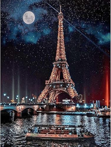 KEJJNYER Kits de pintura de diamantes de la torre Eiffel 5D para adultos, torre Eiffel, pintura artística de diamantes de París, bordado de imágenes