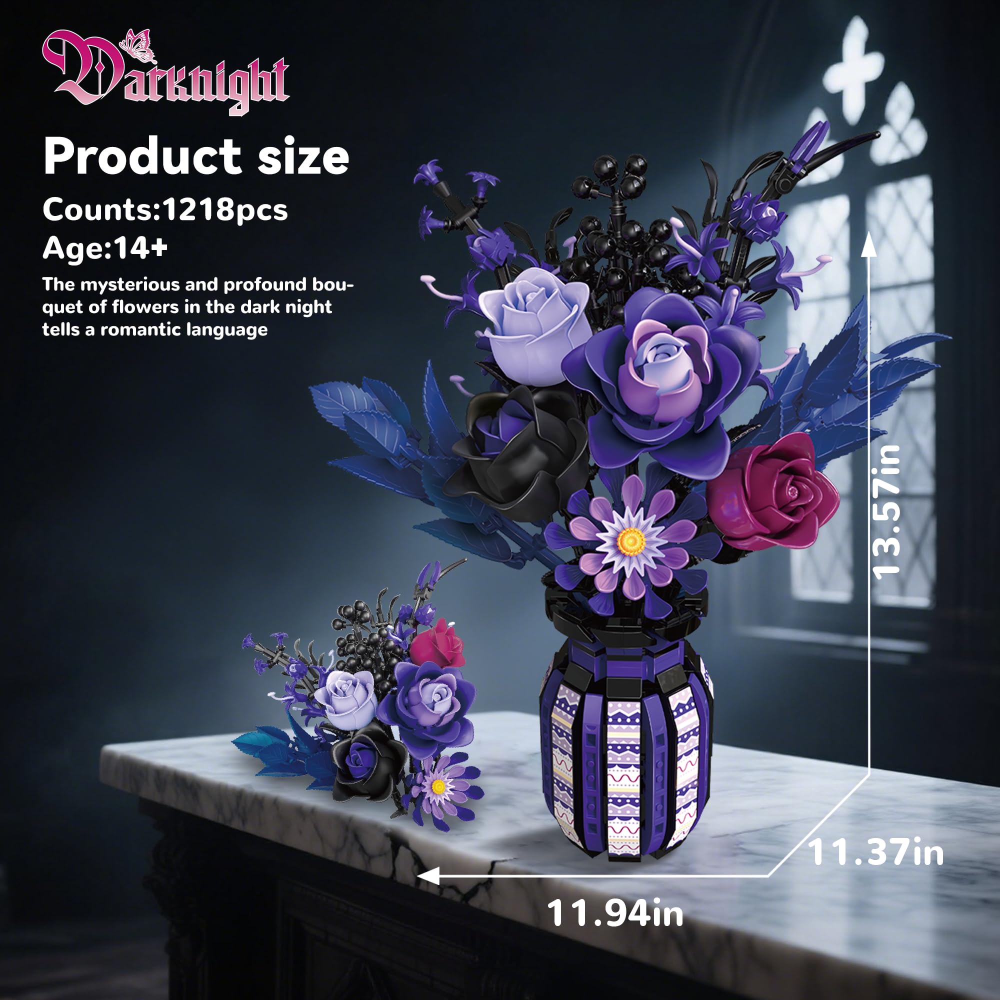 ZONECYTD Flowers Bouquet Building Set Roses Purple Compatible with