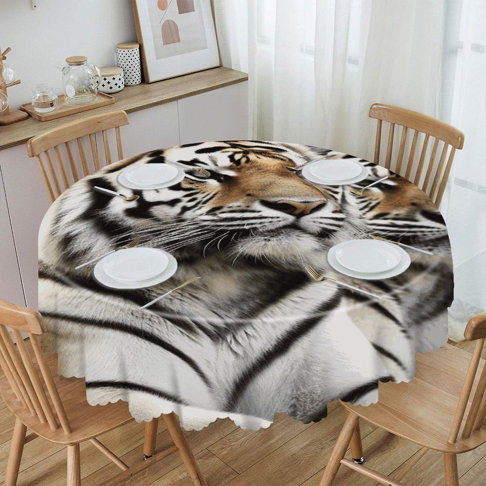 FekiLoot Majestic Tiger Round Tablecloth Waterproof Spill-Proof Wipeable Table Cloth Wrinkle Free Circle Dining Table Cover for Dining Kitchen Wedding Parties Machine Washable