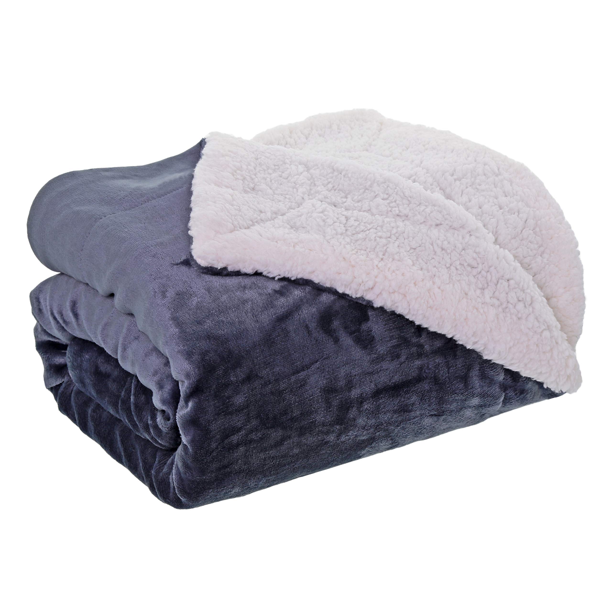 Aztex Slate Grey Soft And Fluffy Sherpa Style Fleece Blanket, Bed Throw, Reversible, 140Cm X 180Cm In With A Cream Reverse