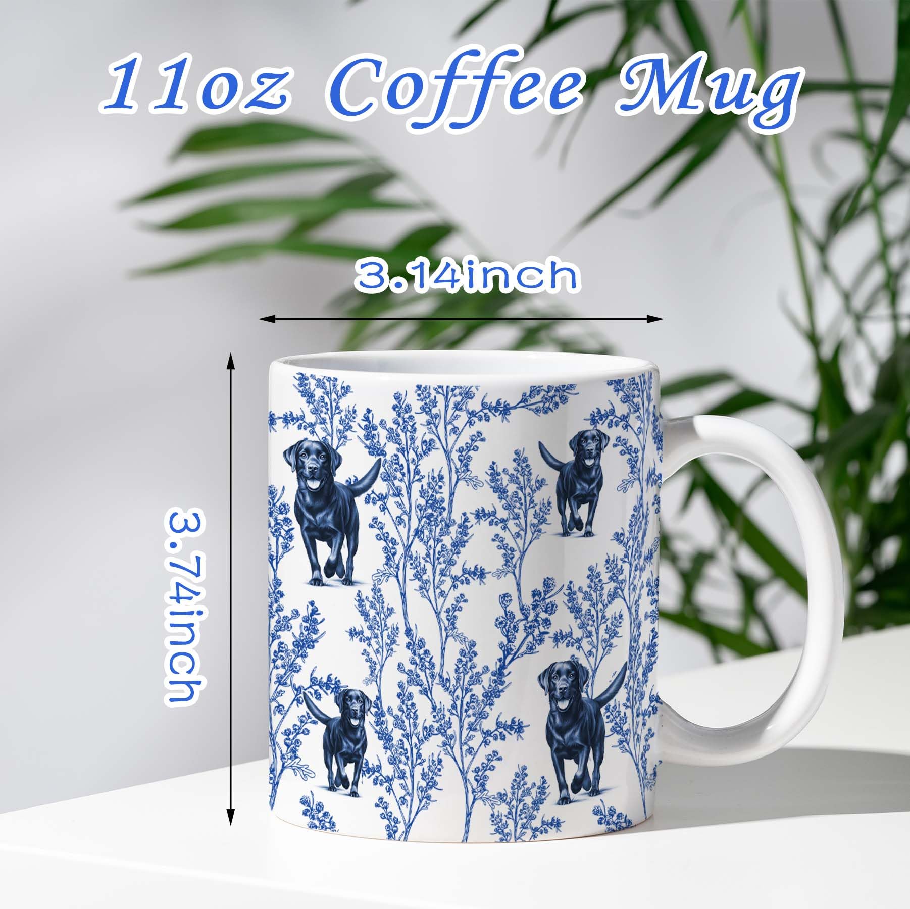 Black Lab Blue French Toile Coffee Mug, Labrador Lover Gifts for Women, Blue Toile Coffee Cup for Black Lab Mom, Pet Dog Lovers Tea Coffee Mug Birthday Gifts for Dog Owners, 11 oz