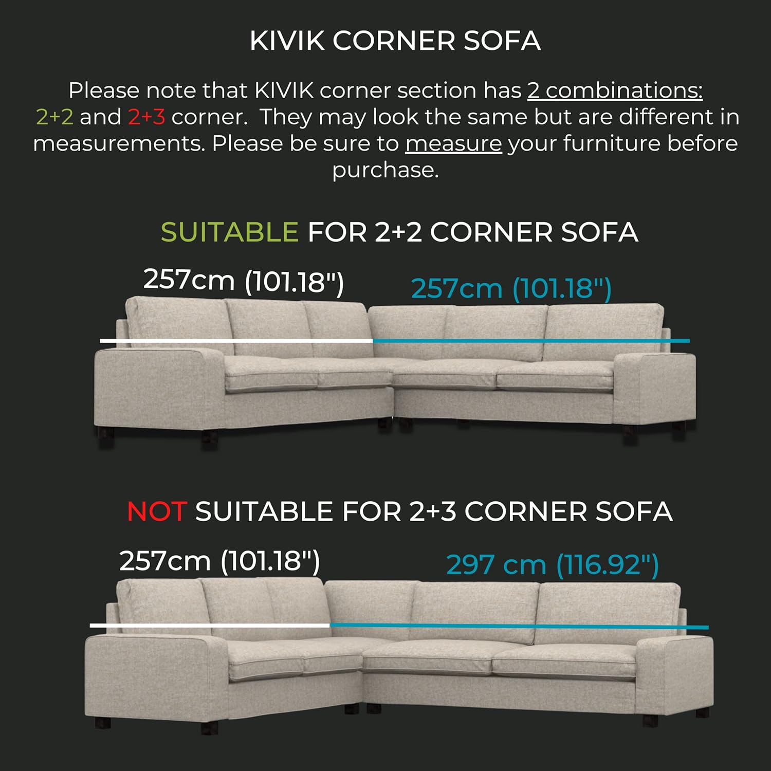 comfortly | Cover for Kivik 4 Seat Corner Sofa, Replacement Slipcover, Heavy Duty 16 pcs Cover, Pets and Stain Proof Durable Nano-Tech Fabric, Easy to Clean & Replace (Cashmere Blends - Silver)