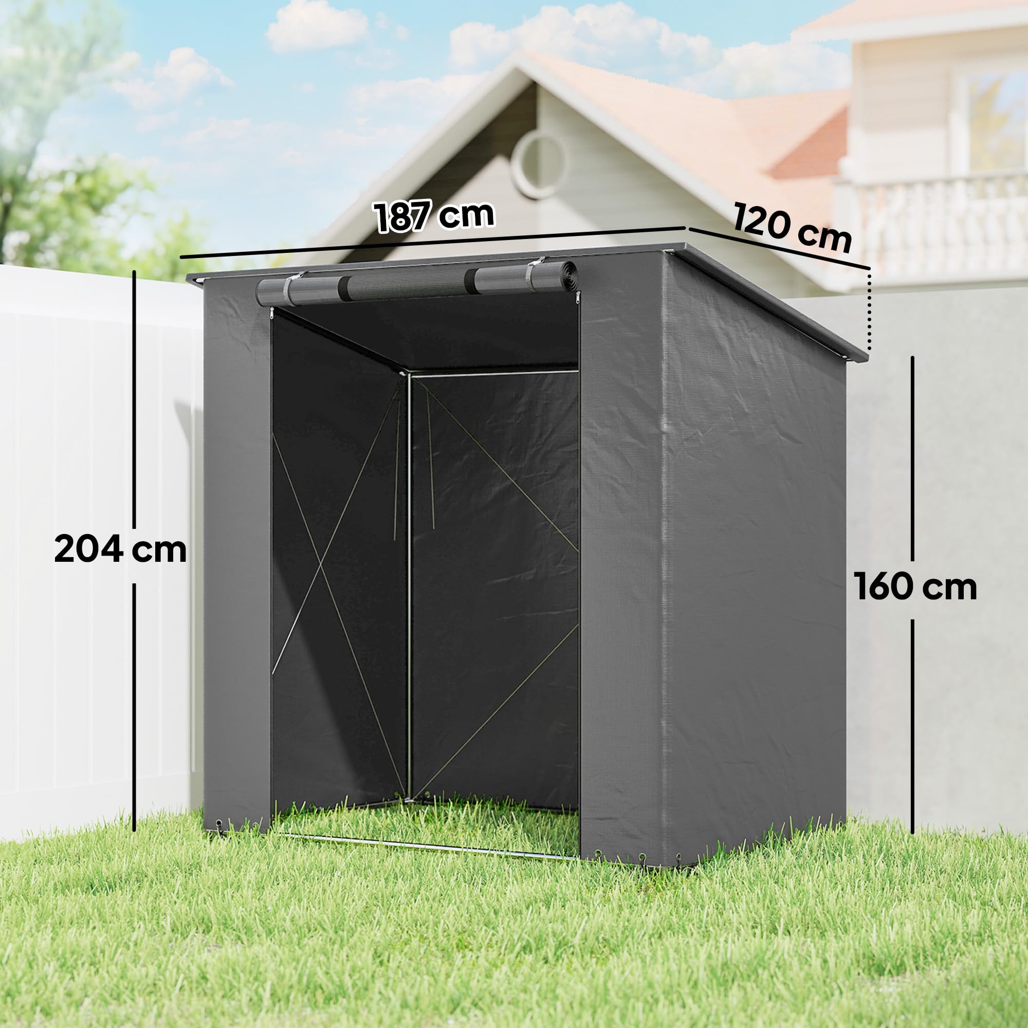Outsunny Tenda da Garage Impermeabile 1,9x1,2 m con Tetto a Falda Unica, Porta con Cerniera Avvolgibile, Finestra con Telaio Metallico Rinforzato, Resistente ai Raggi UV