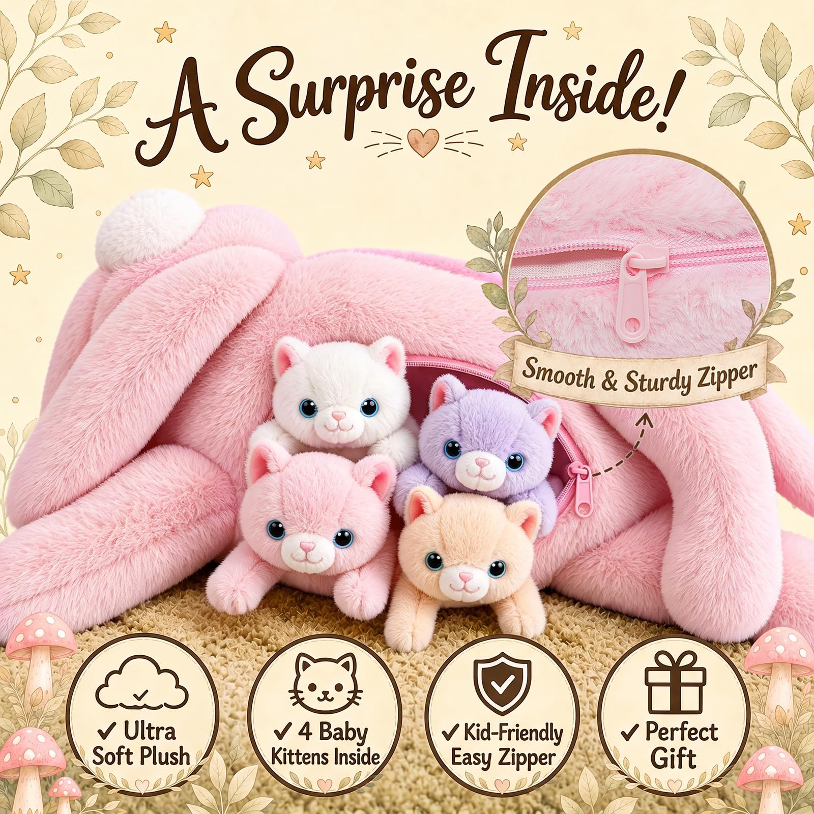 Amazon.co.jp: gnomantic 猫 ぬいぐるみ 赤ちゃんが中にいる ママの