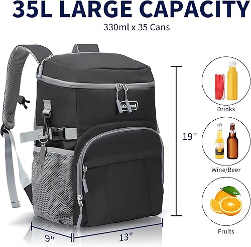 Miniatura 5 de Mecrowd Mochila de almuerzo para mujer, mochilas enfriadoras aisladas con puerto USB para laptop de 15.6 pulgadas para hombres, Negro -, Bolsa de