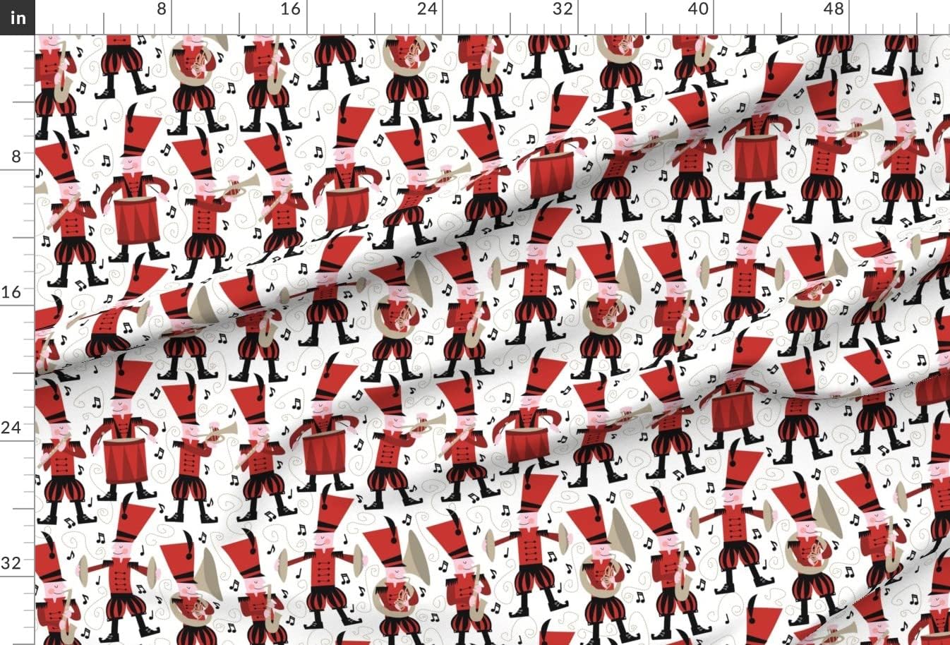 Spoonflower Fabric - Marching Band Music Drum Trumpet Red Black White Printed on Minky Fabric by The Yard - Sewing Baby Blankets Quilt Backing Plush