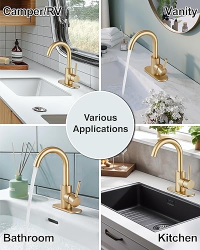 Miniatura 8 de Midanya Grifo de baño de un solo agujero, grifo de fregadero de barra de 1 agujero, adecuado para tocador de cocina, RV, boquilla giratoria de acero