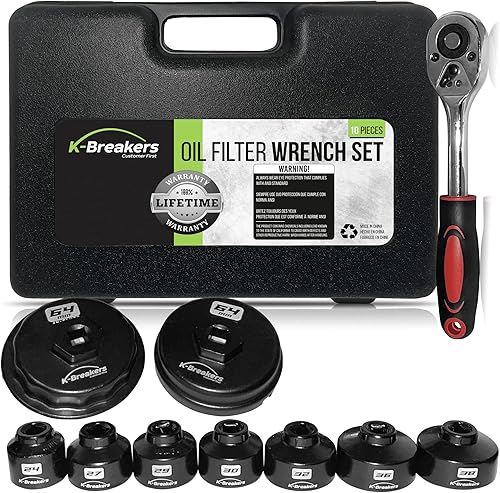 Juego de llaves de filtro de aceite de 10 piezas que incluye 0.945 in, 1.063 in, 1.142 in, 1.181 in, 1.260 in, 1.417 in, 1.496 in, 2.520 in para
