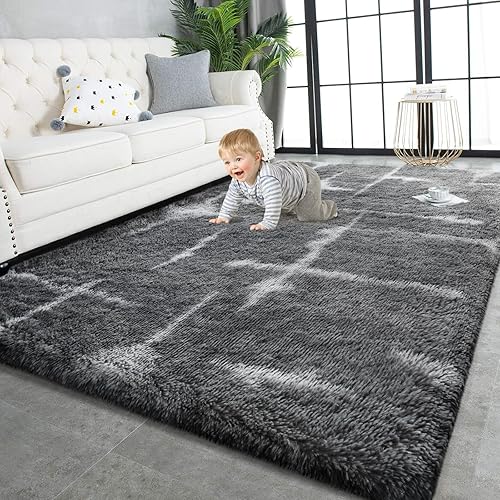TWINNIS Super Soft Shaggy Rugs Fluffy Carpets, 5x8 Feet, Indoor Modern Plush Area Rugs for Living Room Bedroom Kids Room Nursery Home Decor, Upgrade Anti-Skid Rectangular Fuzzy Rug, Grey Star