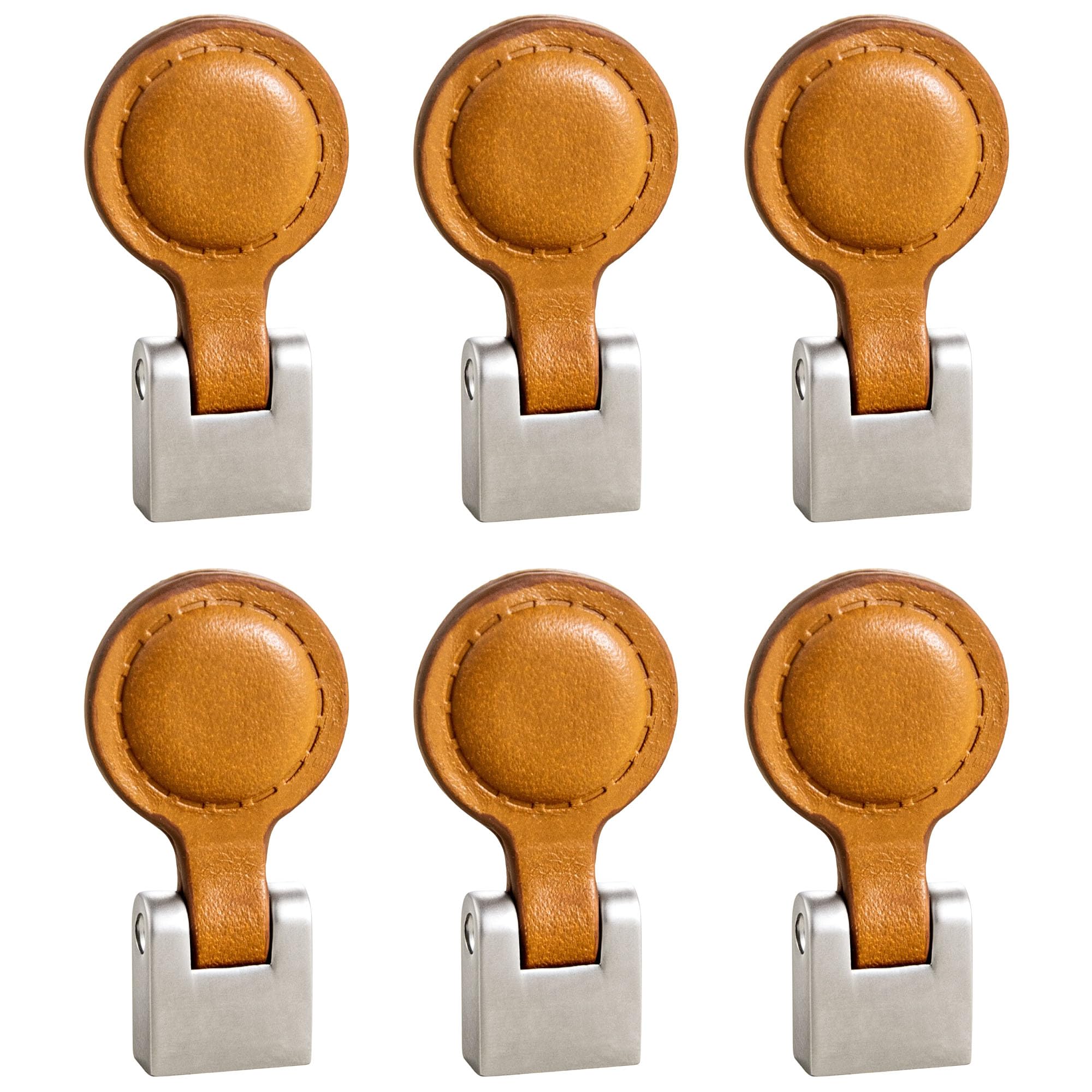 ZAKHSE Leather Drawer Pulls, 6 Pack Dresser Knobs Genuine Leather Dresser Handles, Single Hole Cabinet Pulls, 304 Stainless Steel Metal Head Soft