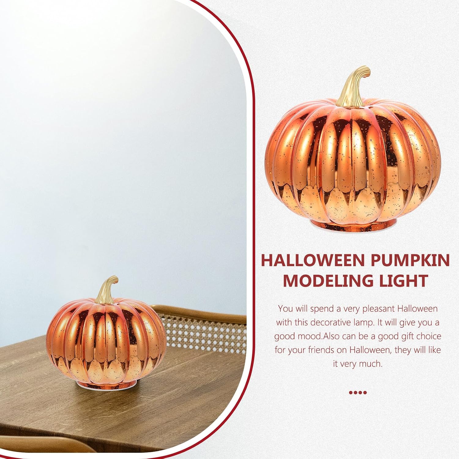 DOITOOL Halloween Glass Pumpkin Lamp Decoration Electroplated Round Flat Pumpkin Figurine for Indoor Halloween Party Lighting Festival Ornament Without Battery