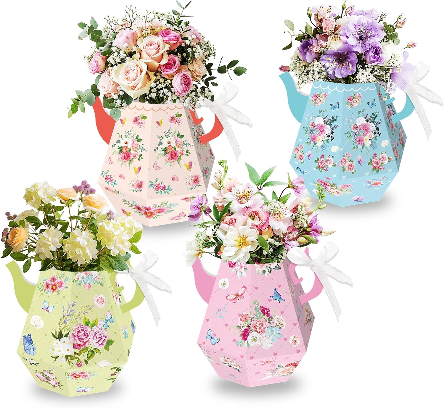 12Pcs Flower Tea Party Gift Boxes, Tea Party Wedding Birthday Flowers Decoration Box Party 3D Cardboard Box, Centerpiece Table Decoration Teapot Favor Boxes for Wedding Bridal, Birthday image 5