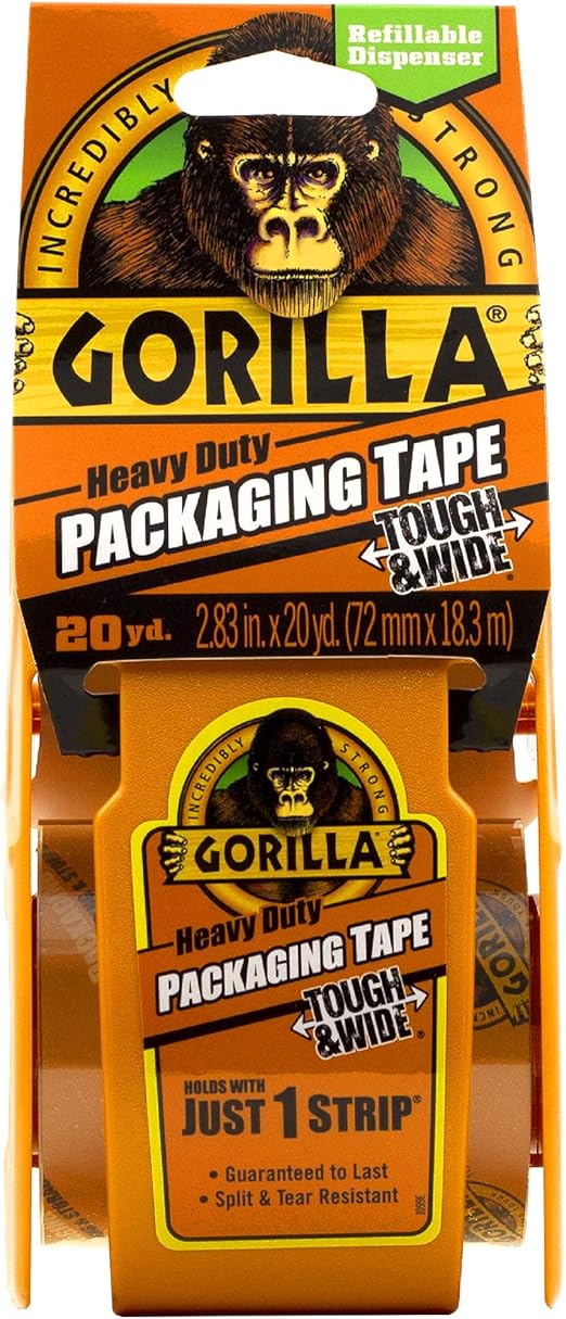 Gorilla Packing Tape Tough & Wide with Dispenser for Moving, Shipping and Storage, 2.83" x 20 yd