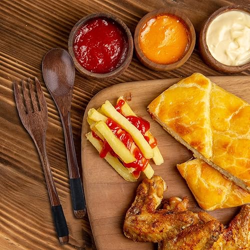 Miniatura 6 de Juego de cubiertos de madera, cuchara y tenedor, cubiertos de viaje reutilizables con estuche, utensilios portátiles, procesamiento de cuerda para