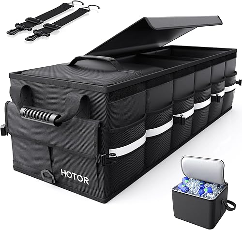 HOTOR Car Trunk Organizer - Trunk Organizer for SUV with Removable Cooler Bag, Foldable Cover, 3 Compartment Car Storage Essential Car Accessories