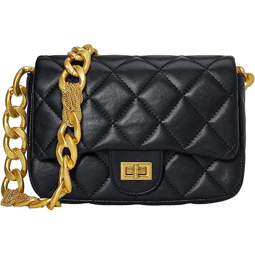 KOOIJNKO Quilted Bags for Women Soft Leather Shoulder Handbag Purse with Gold Chain Strap