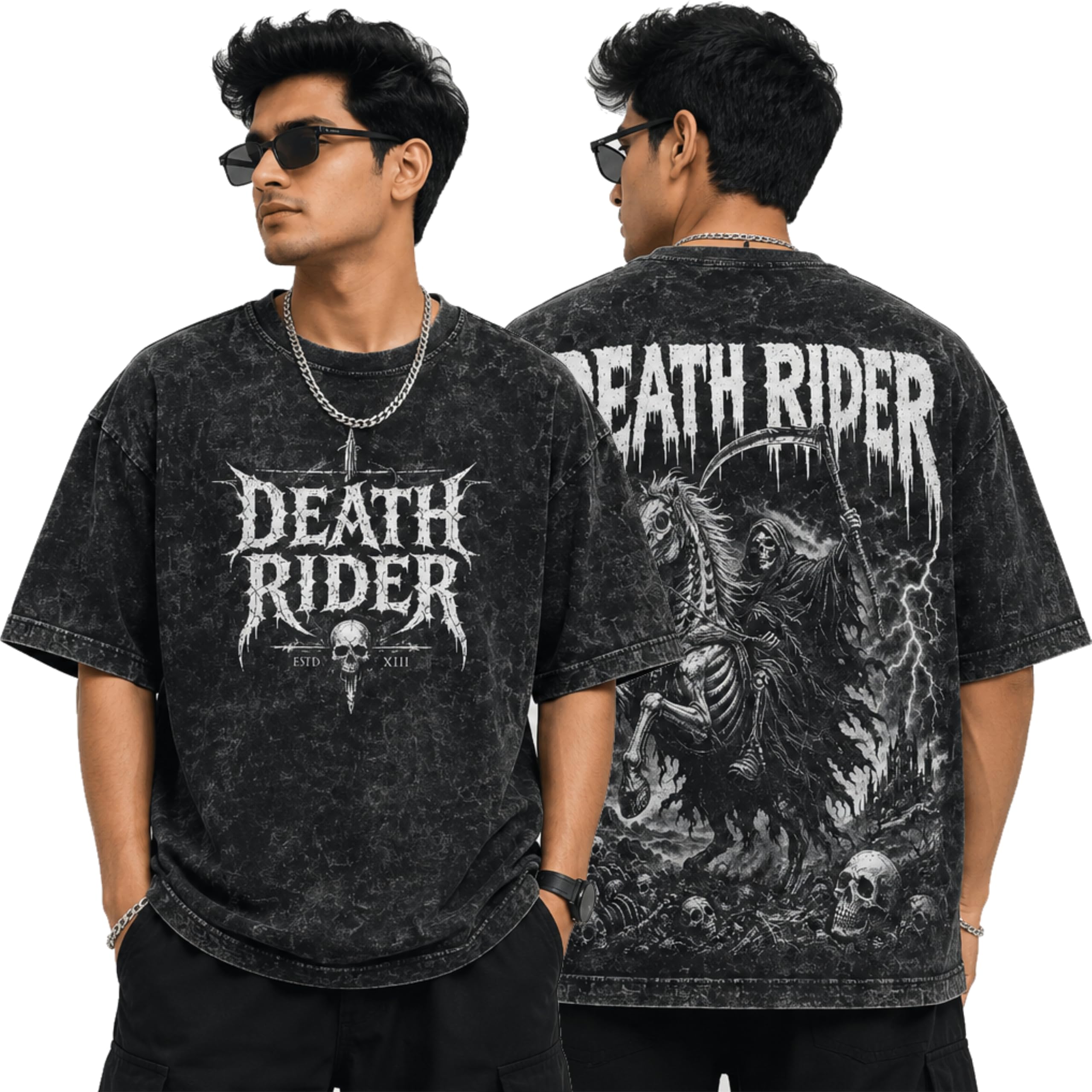 Oversized Acid Wash Graphic T-Shirt for Men | Death Rider Gothic Print | Premium Cotton | Streetwear-picture-56
