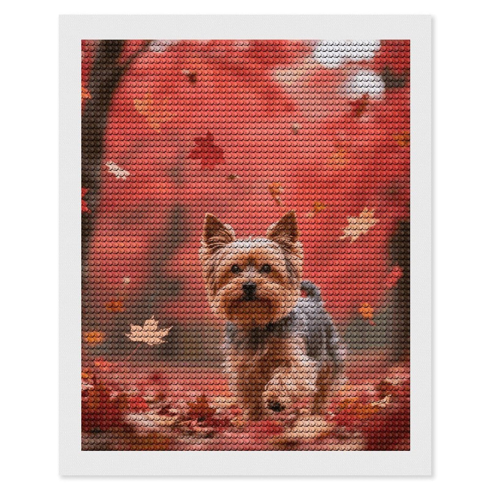 FodPand Yorkshire Terrier in Maple Forest 5D Diamond Painting Kits for Adults Beginners Full Drill Round Diamond Dots Pictures Gem Art Supplies for Home Wall Room Decoration DIY Craft Set Gift 16x20