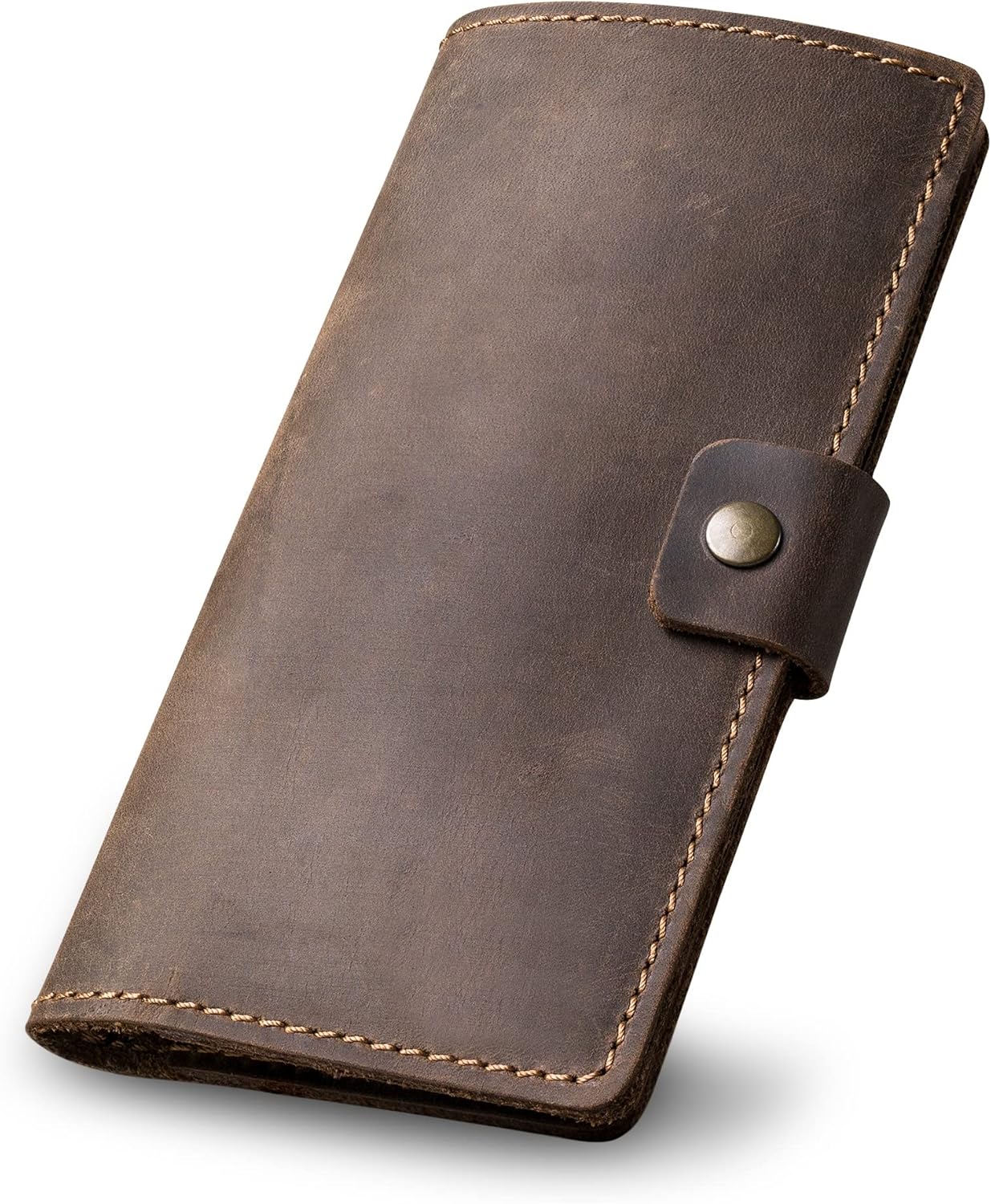 PEGAI Handmade Minimalist Design Checkbook Cover | 100% Distressed Full Grain Horse Leather Checkbook Wallet | Business Checkbook Binder | Clark (Chestnut)