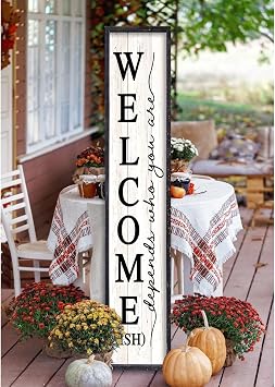 Welcome-ish Sign for Front Porch Standing 45"X9" Large Farmhouse Outdoor Wood Framed Home Vertical Tall Funny Large Welcome Signs For Rustic Modern Outside Front Door Wall Decor Black