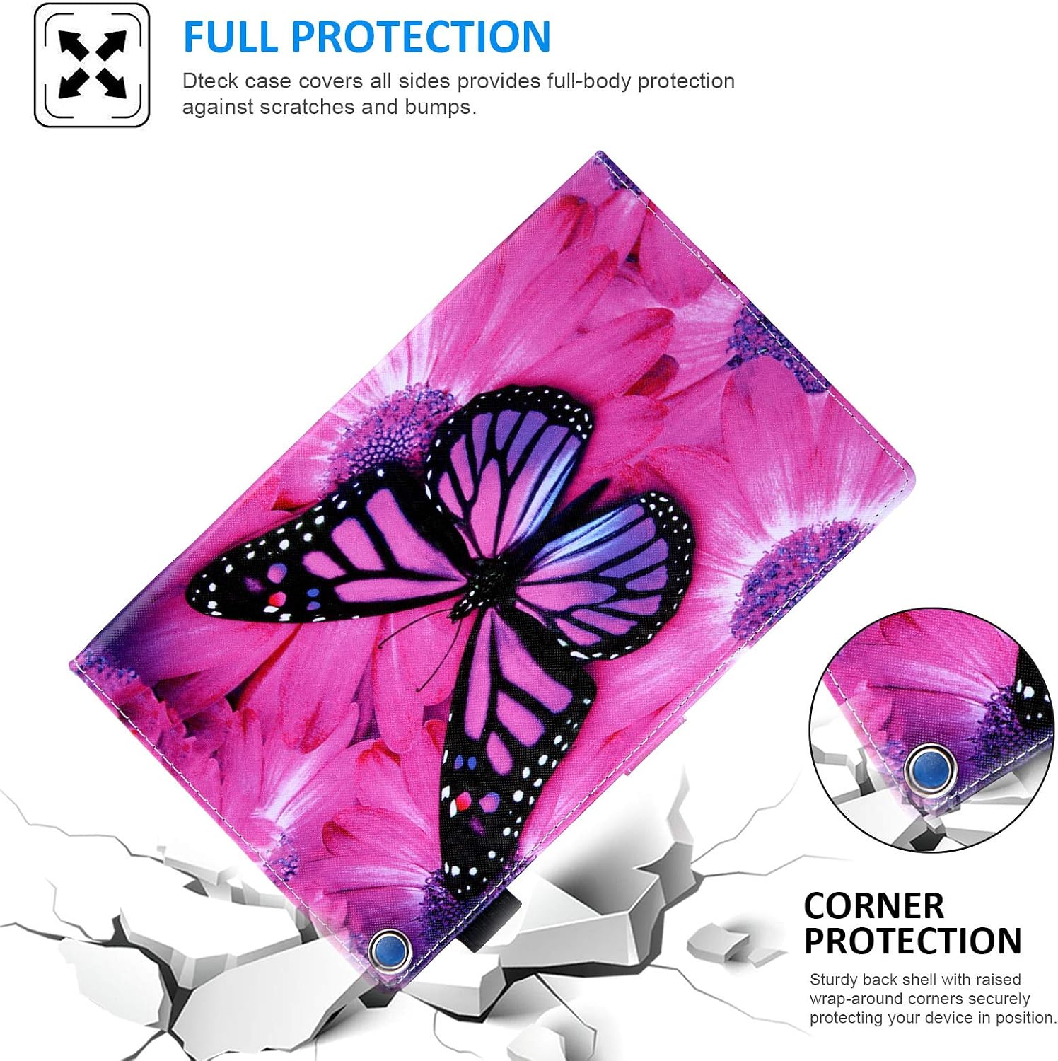 Dteck Fire HD 10 Case - Slim Fit Multi-Angle Stand Leather Cover with Photo Frame Auto Wake/Sleep for All-New Amazon Kindle Fire HD 10.1" Tablet (7th Generation, 2017 Release), Purple Butterfly