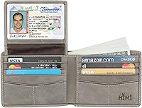 Vista 25 de HIMI - Cartera elegante de cuero auténtico para hombre, con bloqueo de interferencia de radiofrecuencia (RFID), con 2 ventanas para identificación