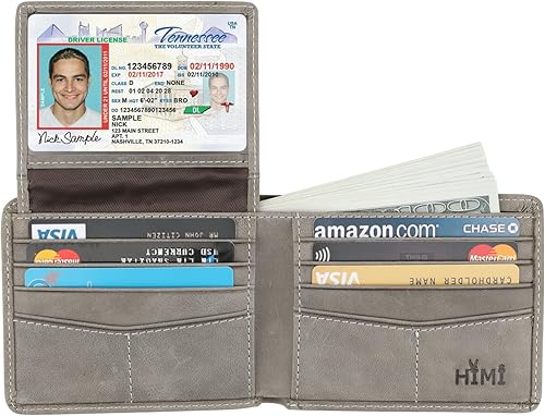Miniatura 25 de HIMI - Cartera elegante de cuero auténtico para hombre, con bloqueo de interferencia de radiofrecuencia (RFID), con 2 ventanas para identificación
