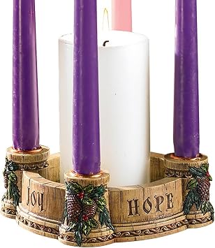 Avalon Gallery Advent Wreath Candle Holders - Christmas Tabletop Candle Holder, 6", Joy Faith Love Hope Wreath