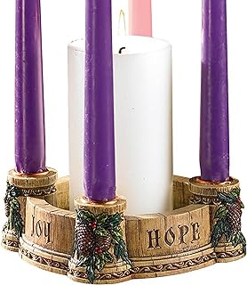 Candle Holders - Luxury Tabletop Christmas Centerpiece Advent Wreath Candle Holder Figurine, 6-Inch, Fioretti Joy Wreath