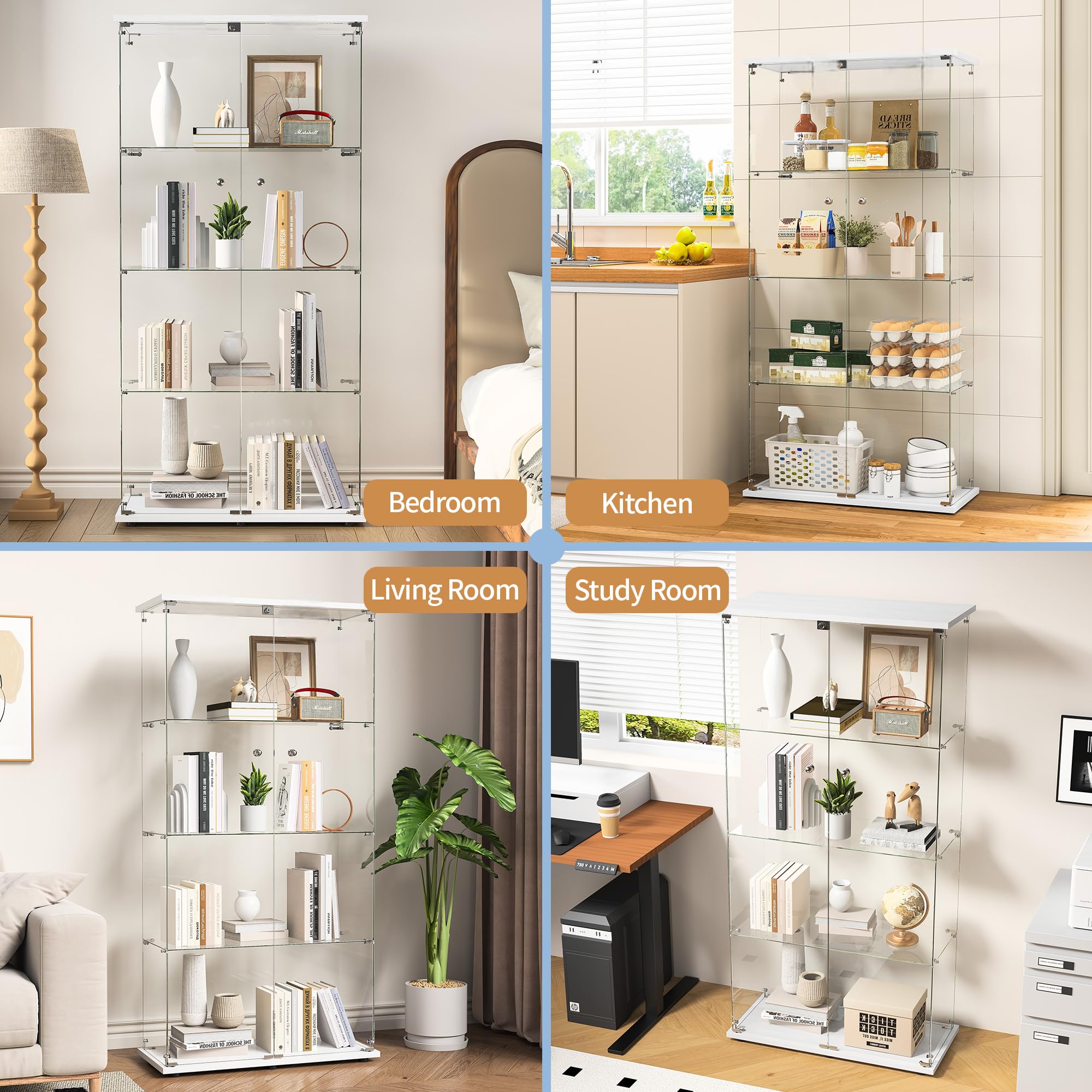 Vitrina de cristal, Vitrina Expositora para Colecciones con cerradura y 2 puertas Vitrina expositora cristal de pie de 4 estantes,Vitrina de cristal expositor Vitrina Cristal para Salón, Dormitorio