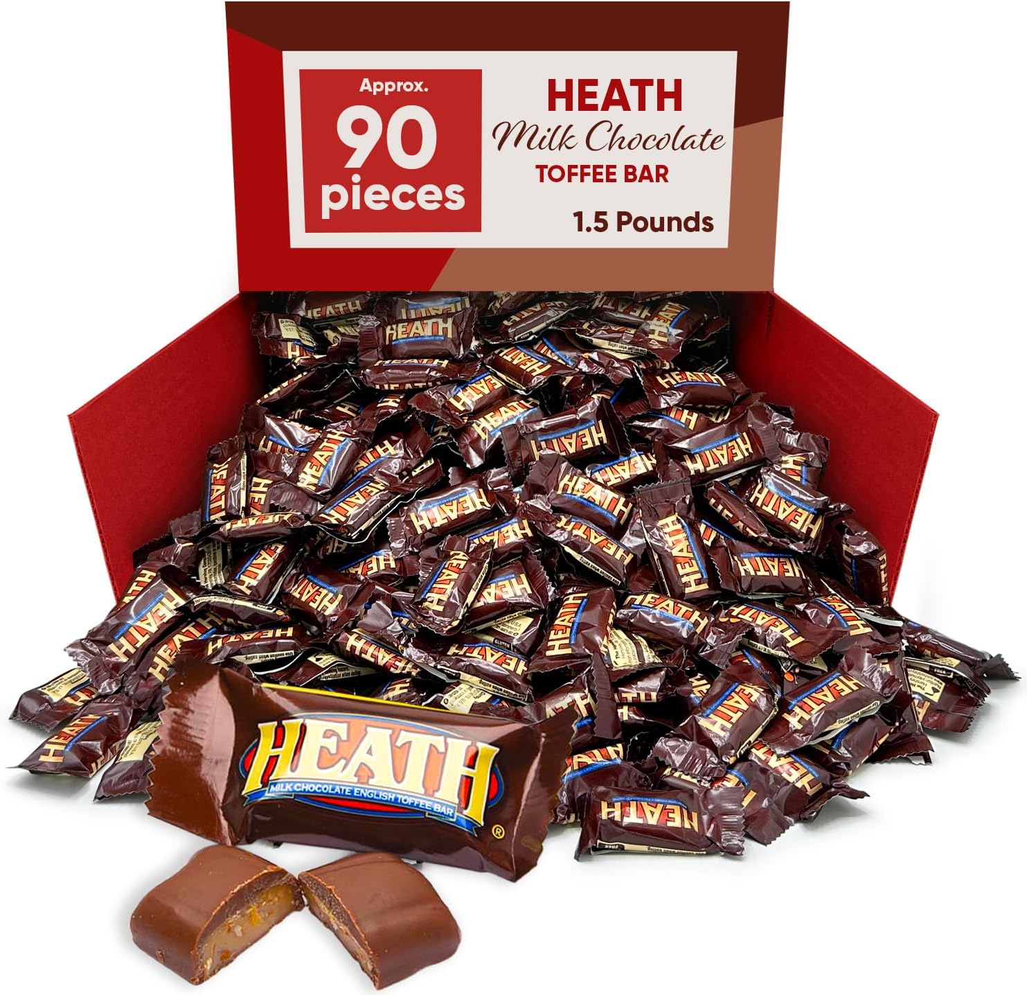 Sweets Heath Toffe Bar Miniatures - 1.5 Pounds approx 90 mini Candy Bars - Smooth and Crunchy Bites - Individually Wrapped Candy Pieces - Mini Candy Bars Chocolate Toffe