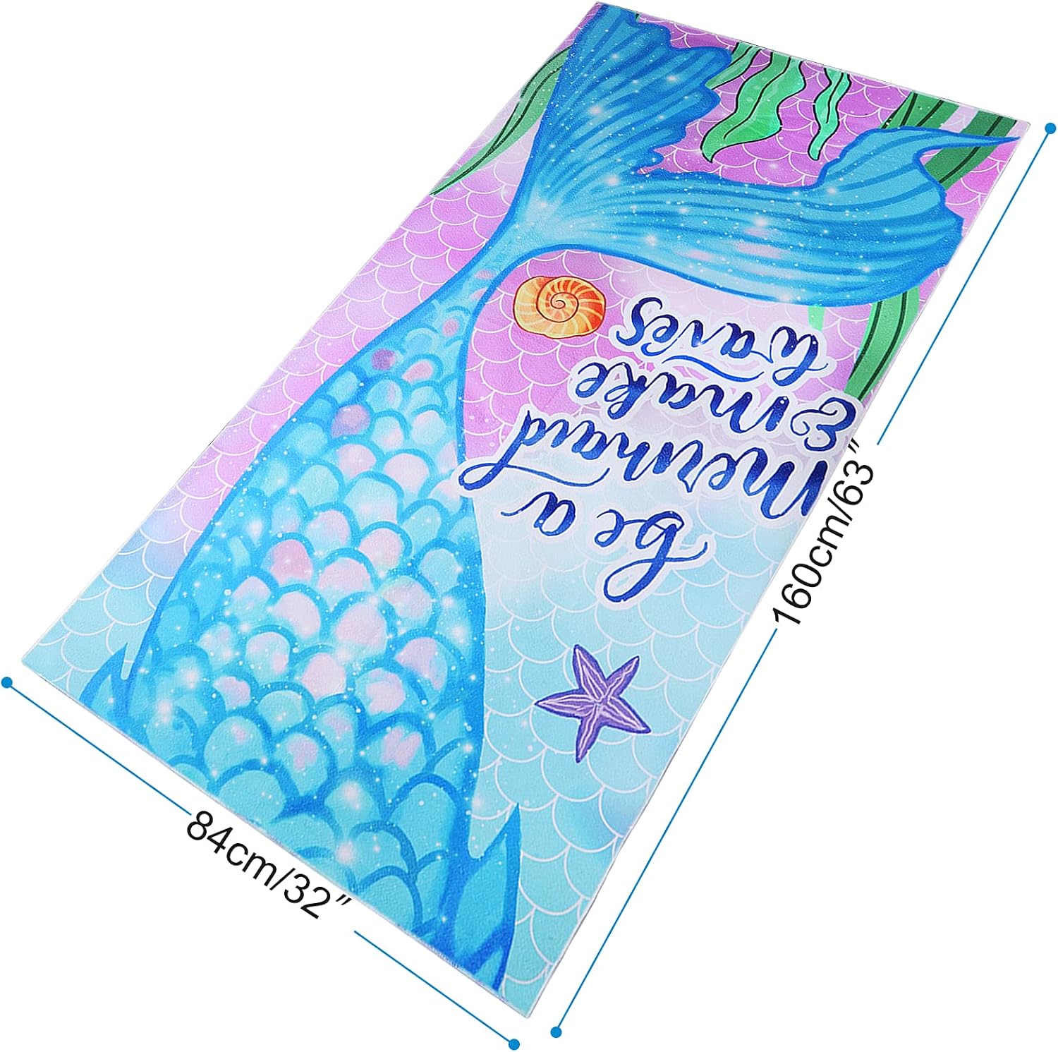 FRYPLS Mermaid Beach Towel,Oversized Microfiber Pool Bath Big Tail Kid Adult Blanket for Little Girl Women Travel Swim,Quick Dry Sand Free,XL 32”x63” : Home & Kitchen