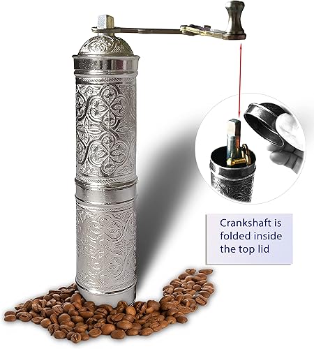 Miniatura 2 de Molinillo de café manual, molinillo de café turco recargable, molinillo de pimienta, molinillo de café manual con mango plegable (plateado)