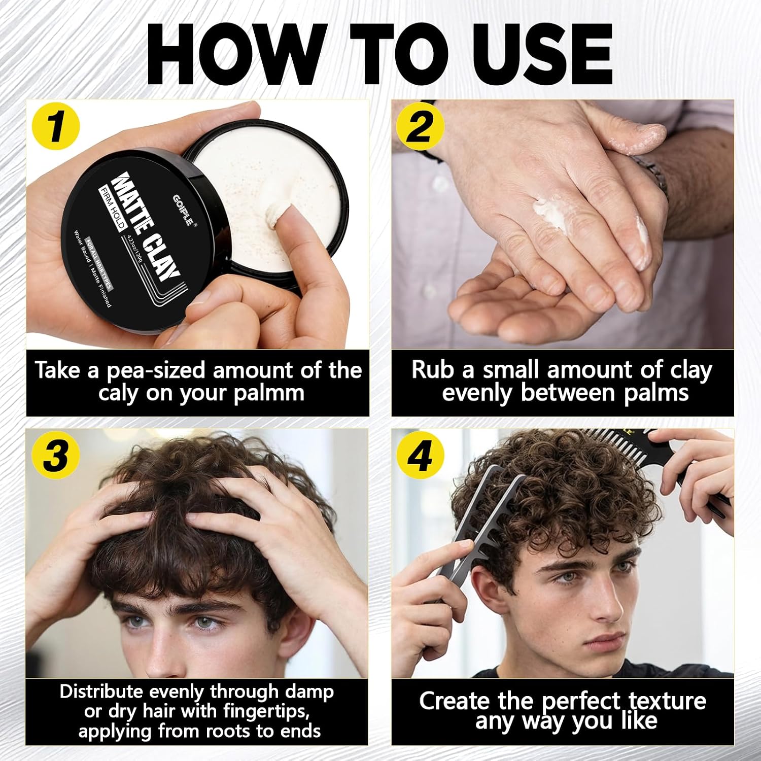 Goiple Hair Clay and Texture Comb Kit - Matte Finish Hair Clay for Men with Strong Hold & Dual-Teeth Volumizing Texture Comb Set, Hair Styling Tools for Adding Volume & Texture