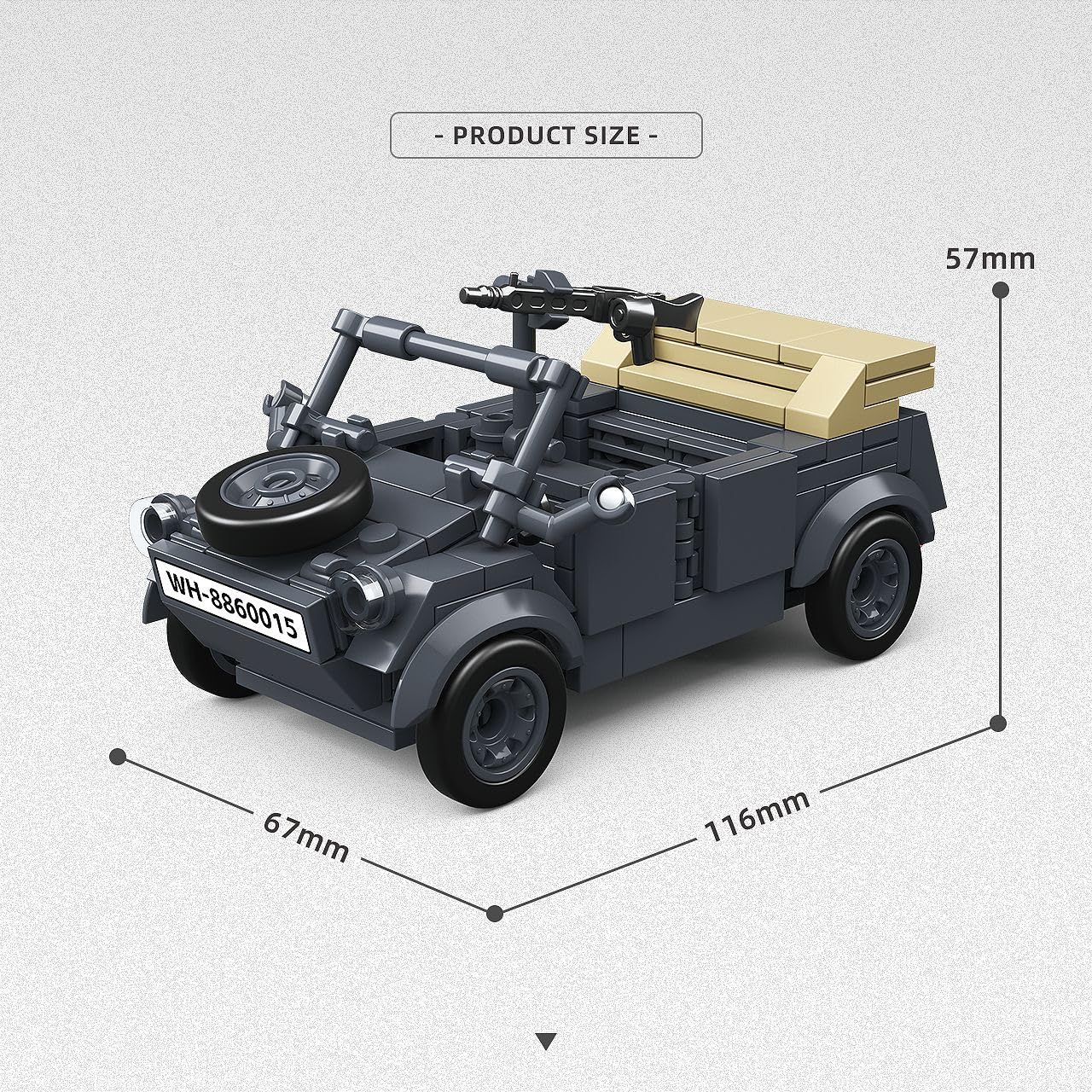 Technik - Set di blocchi da costruzione per carri armati militari, 414 pezzi, WW2, tipo militare 82, kit per costruzione di carri armati Kubelwagen, modello MOC, giocattolo da costruzione