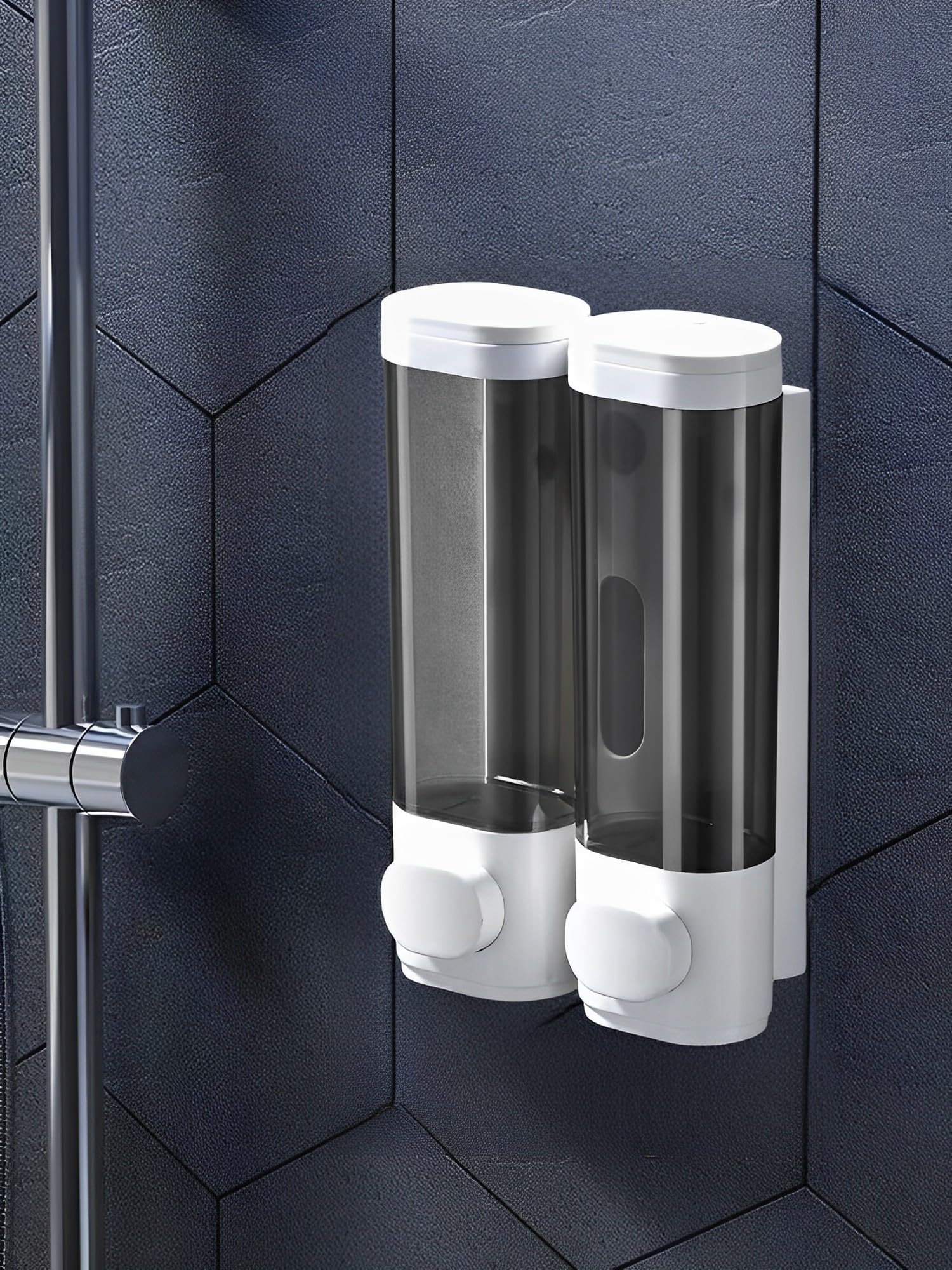Dispenser manuale per sapone a 2 camere, montaggio a parete, 2 dispenser da doccia da 300 ml, premere manualmente per lozioni e sapone da doccia, uso per casa, appartamento, bagno, cucina, hotel