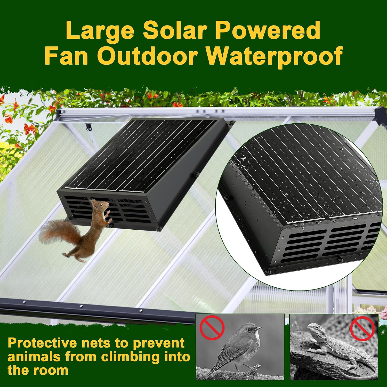 25W Solar Fan for Chicken Coop, 430CFM Solar Exhaust Fan with Power Adapter Cable IP67 Waterproof Solar Powered Exhaust Fan Wall Roof Vent Fan for Attic Shed Dog House Barn Greenhouse RV Garage
