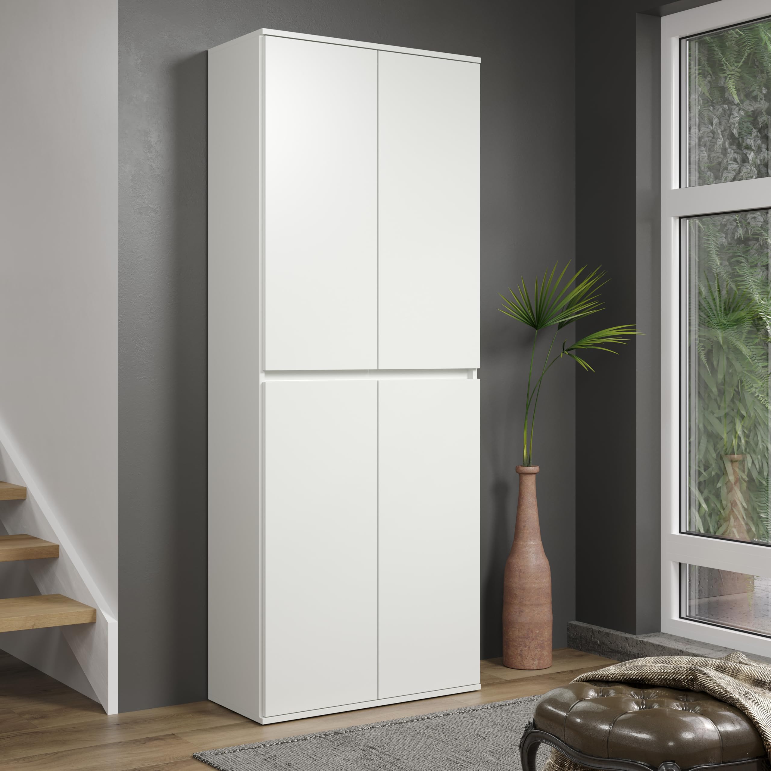 trendteam smart living - Nevada - Mehrzweckschrank - Weiß - Schrank mit 4 Türen, 6 Einlegeböden und 1 Kleiderstange - (BxHxT) 74 x 191 x 34 cm - grifflose Türen