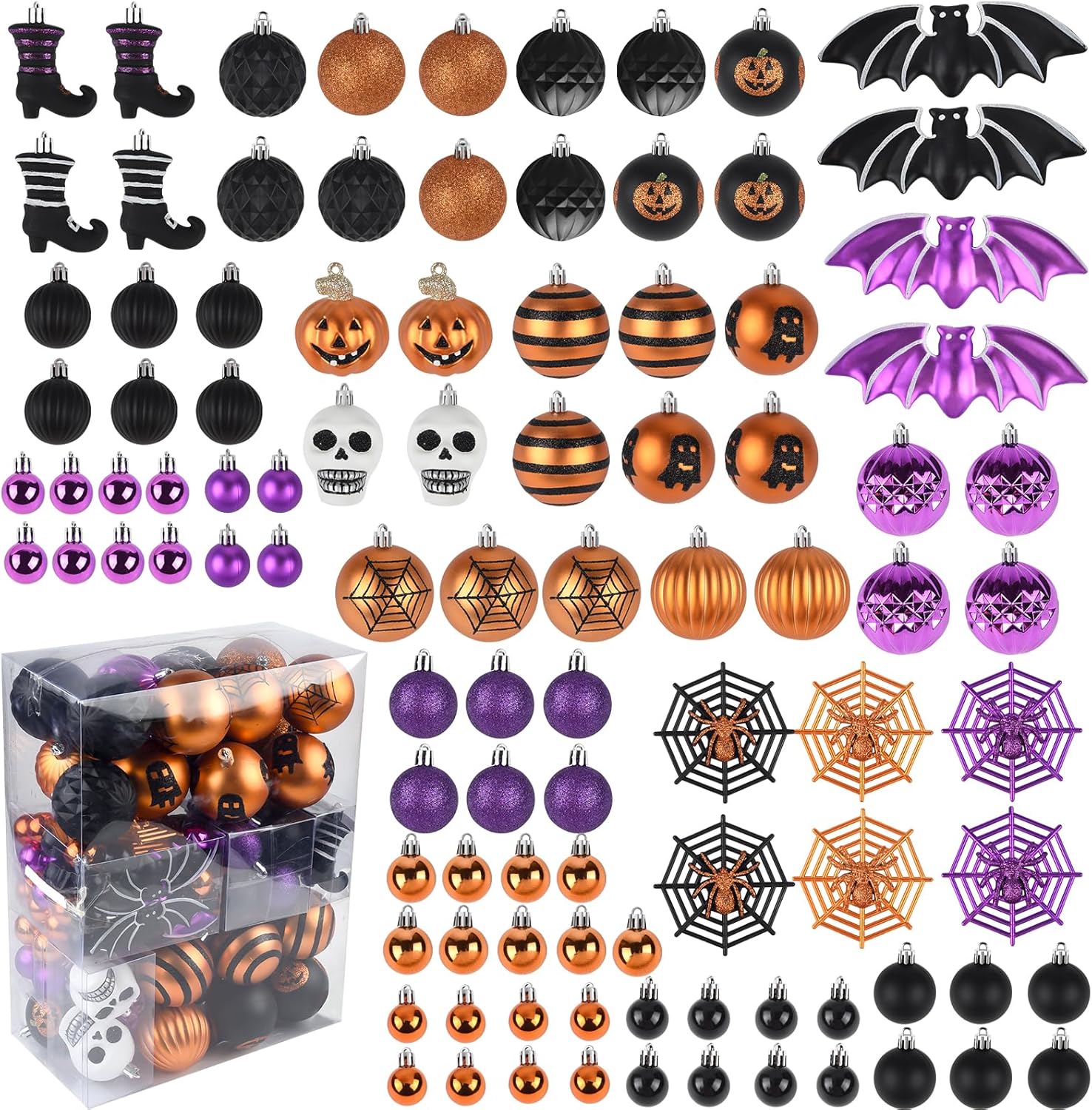 100Pcs Halloween Hanging Ball Ornaments, Ornaments Tree Decorations, Shatterproof Plastic Balls for Cute Holiday Party Indoor Home Decor (100Pcs) 100Pcs Halloween Hanging Ball Ornaments, Ornaments Tree Decorations, Shatterproof Plastic Balls for Cute Holiday Party Indoor Home Decor (100Pcs)