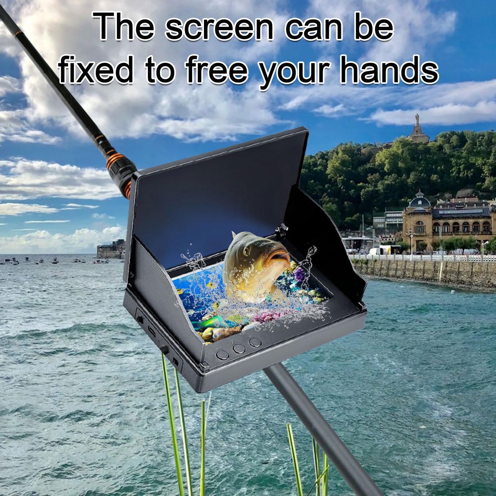 Telecamera per pesca subacquea, batteria da 5000 mAh con schermo da 4,3 pollici, 1080p HD visibile Fish Finder con 6 LED IR luci a infrarossi e cavo da 30 m per pesca su ghiaccio, fiume e