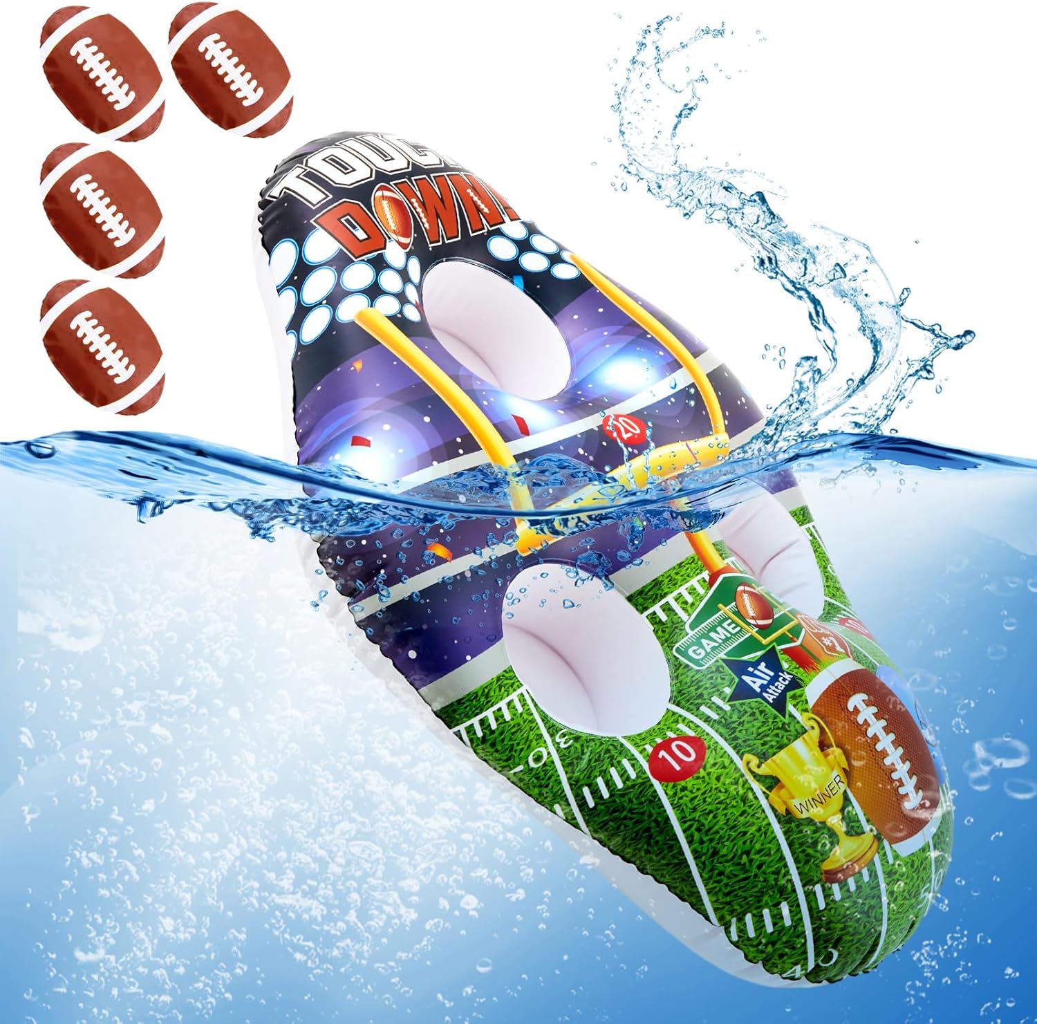 Leitee Inflatable Football Toss Target Party Games Football Party Games Pool Party Supplies Sports Toy for Adults Family Football Bean Bag for Pool Water Outdoor (2 Pcs)