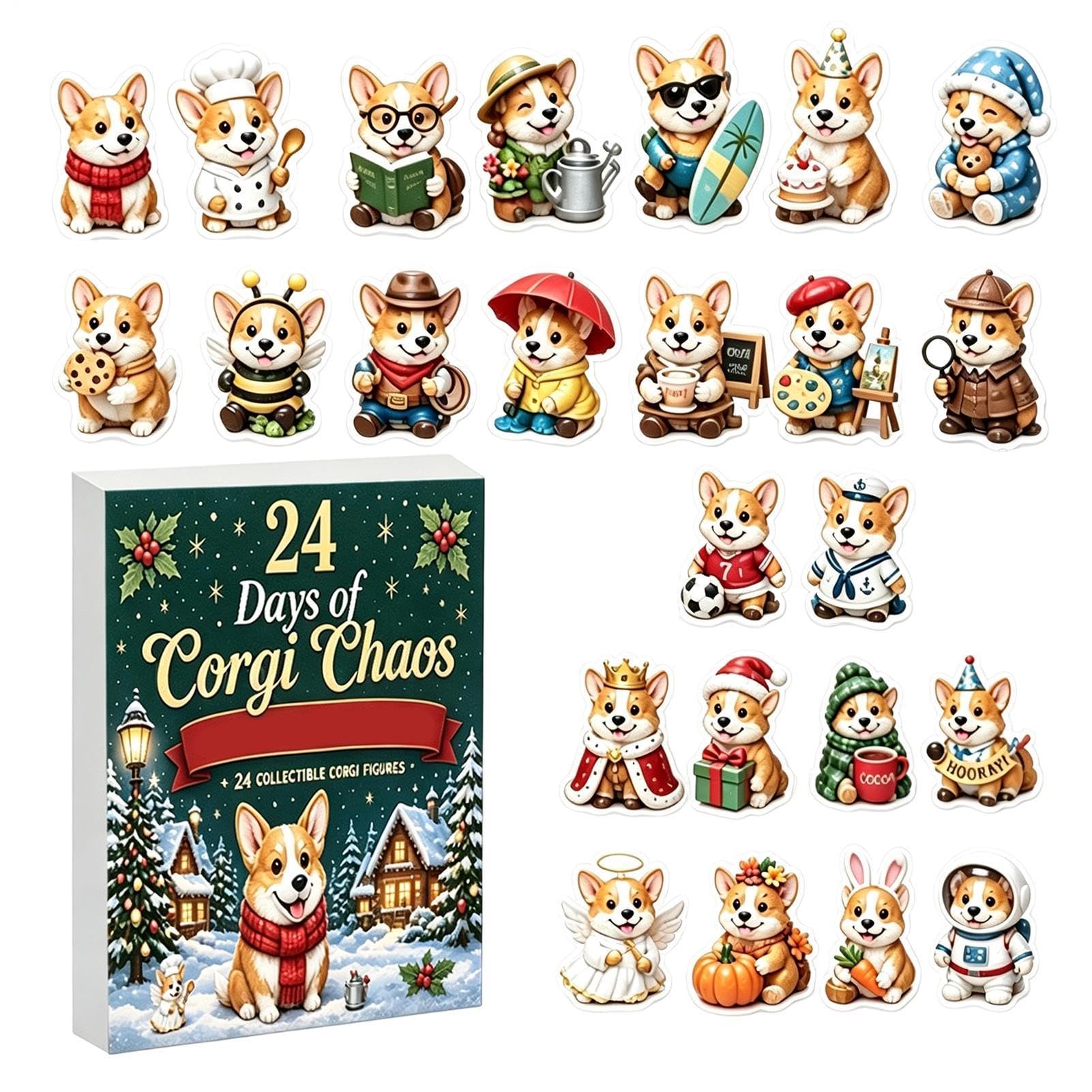 Weihnachts-Countdown-Kalender Hund 24 Tage 2D Acryl Ornament | Festliches Countdown-Sammelstück für Hundeliebhaber, Familie, Freunde, Zuhause, Wohnung, Wohnzimmer, Schreibtisch