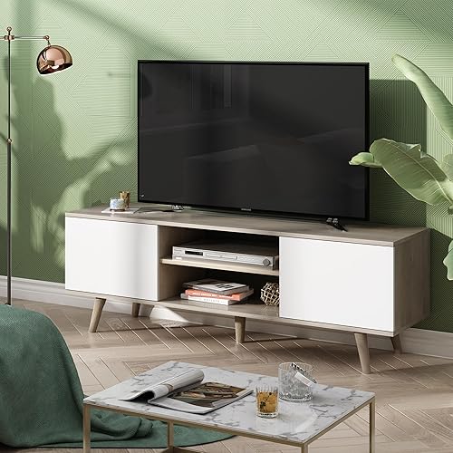 Miniatura 52 de WLIVE Soporte de TV para TV de 55 y 60 pulgadas, moderno centro de entretenimiento con armarios de almacenamiento, mesa consola de TV de mediados de