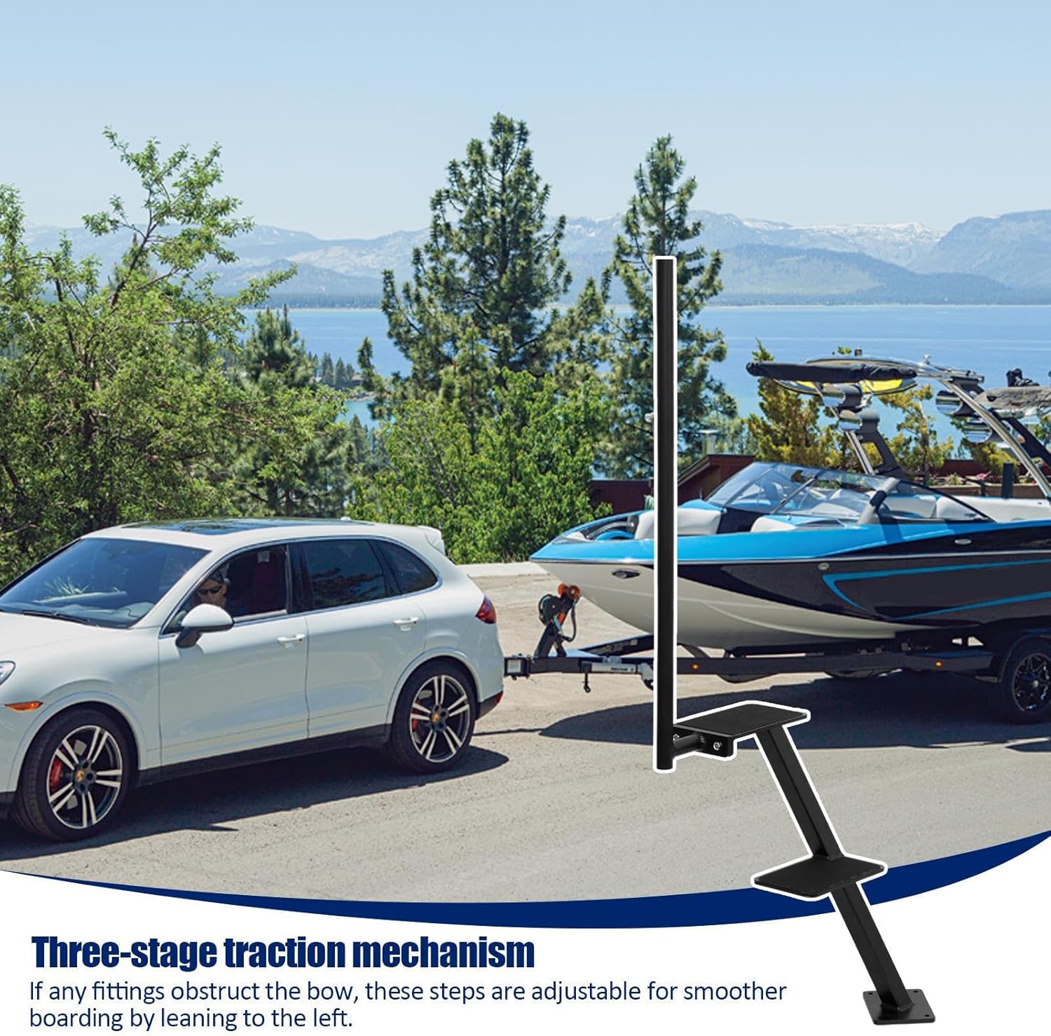 Boat Trailer Steps for The Tongue | Heavy Duty Yacht Trailer Ladder with Handle | Non-Slip 2 Steps Safety Step for Pontoon, Fishing, Bass, Hunting Boats