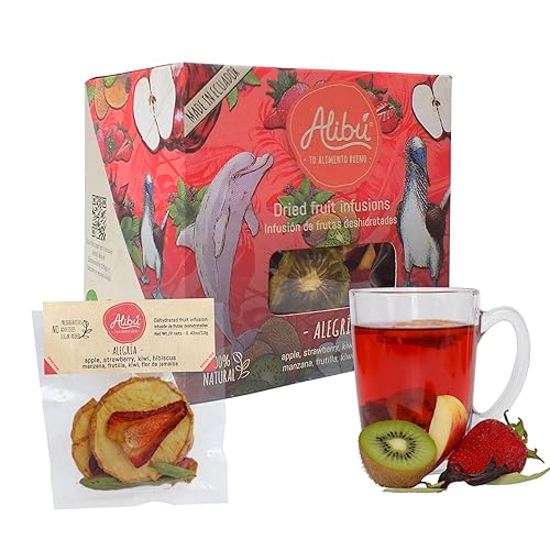 Alibú - Infusiones de té de frutas secas Alegria Manzana kiwi fresa hibisco Infusiones de agua bebida de frutas secas Vegana sin gluten 100