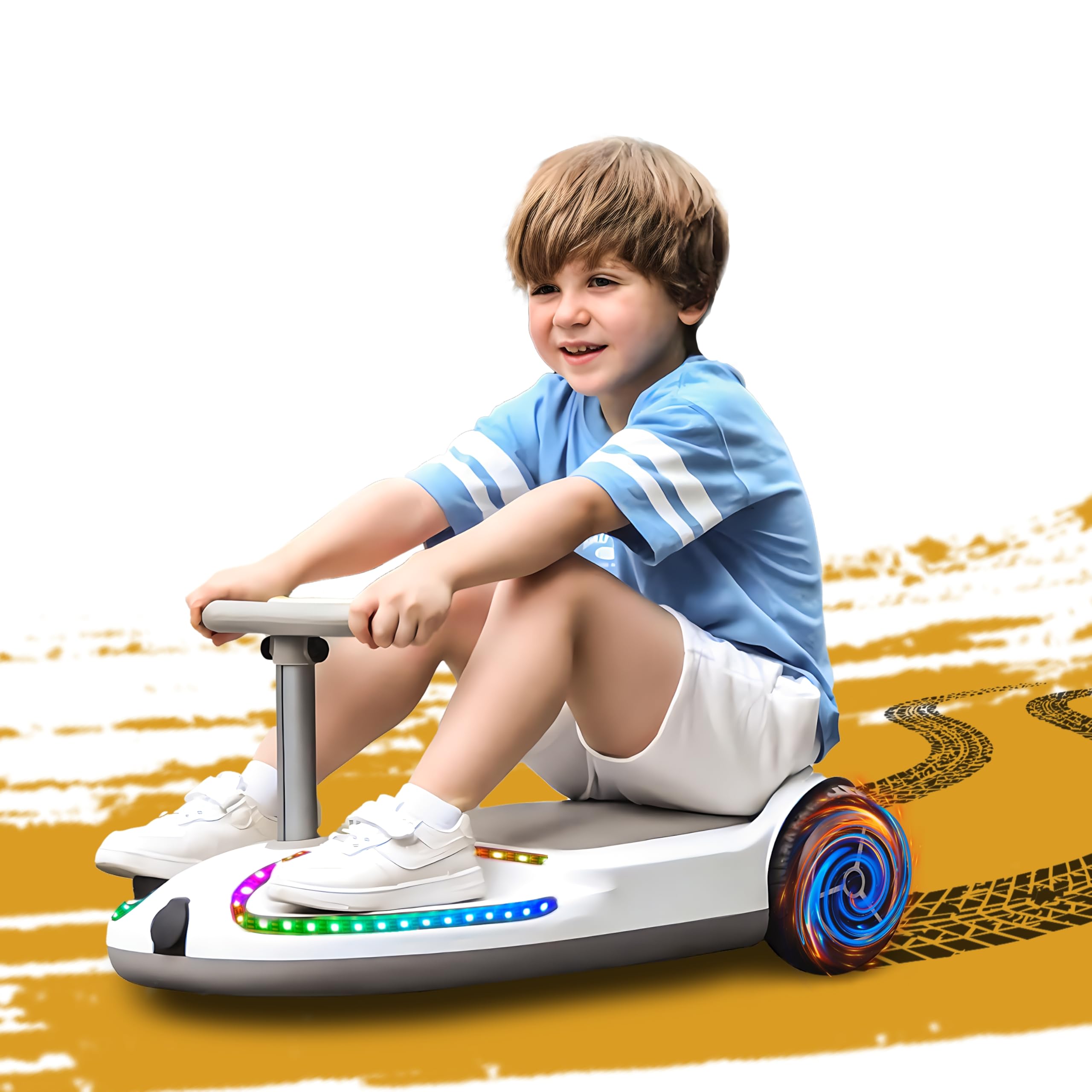 BEUDUOQI 24V Kids Go Kart with Cool Lights Electric Pedal Kart Indoor Outdoor Race-Wiggle Car, Equipped with 180W Strong Motor, Speed ??Adjustable Portable Mini Go Kart