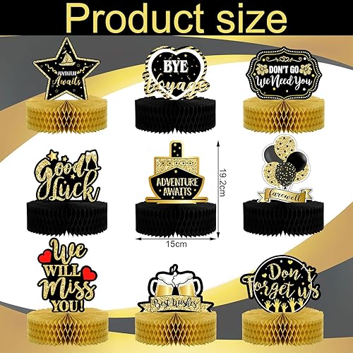 Miniatura 2 de 9 piezas de decoraciones de fiesta de despedida, decoraciones de fiesta de despedida We Will Miss You, centros de mesa de nido de abeja negro y