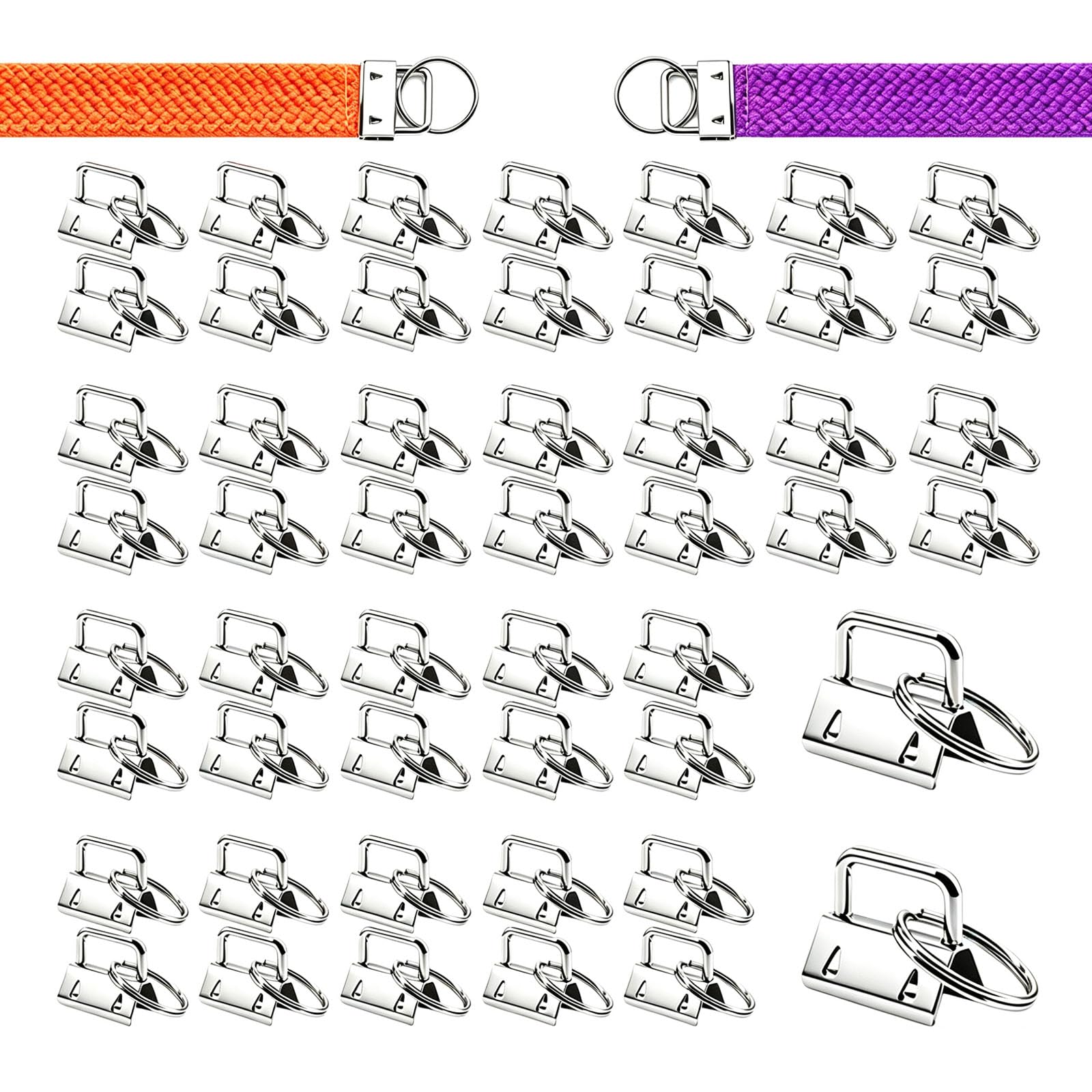 50 Pcs 1 Inch Key Fob Hardware Set with Split Key Rings, DIY Wristlet Clasp &amp; Keychain Hardware for Lanyard Wrist Strap Craft Making