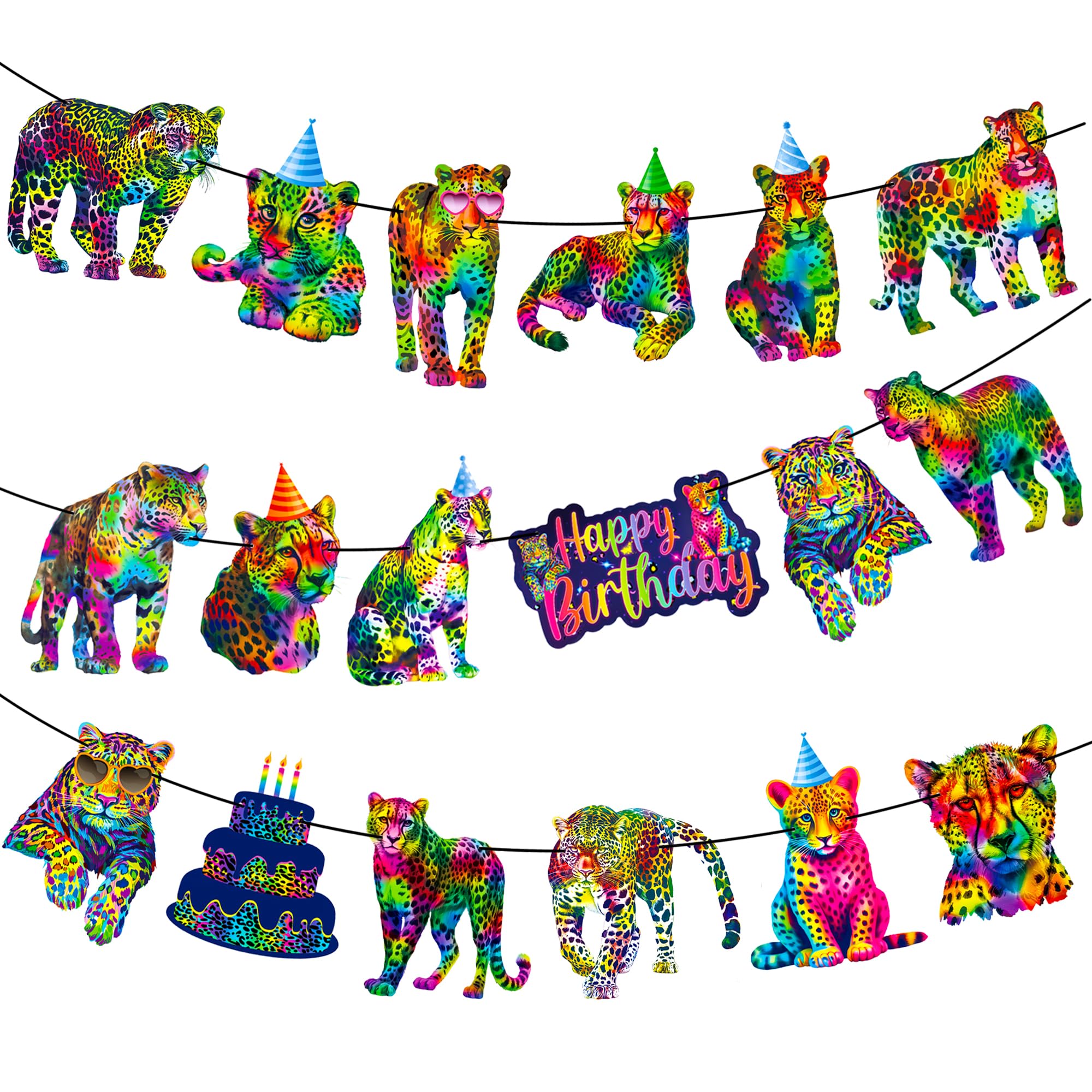 Rainbow Cheetah Birthday Banners Leopard Print Party Decorations 2PCS Neon Cheetah Party Banners Rainbow Leopard Birthday Party Supplies for Safari